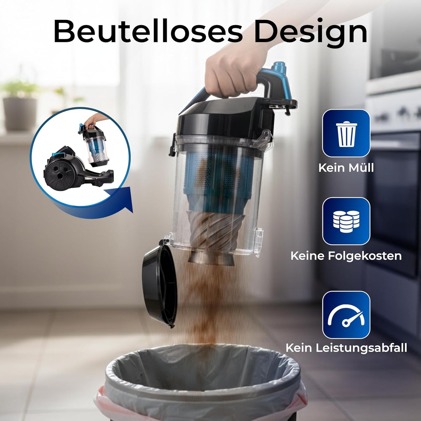 Beutelloser Staubsauger mit HEPA H12 Filter, 850W