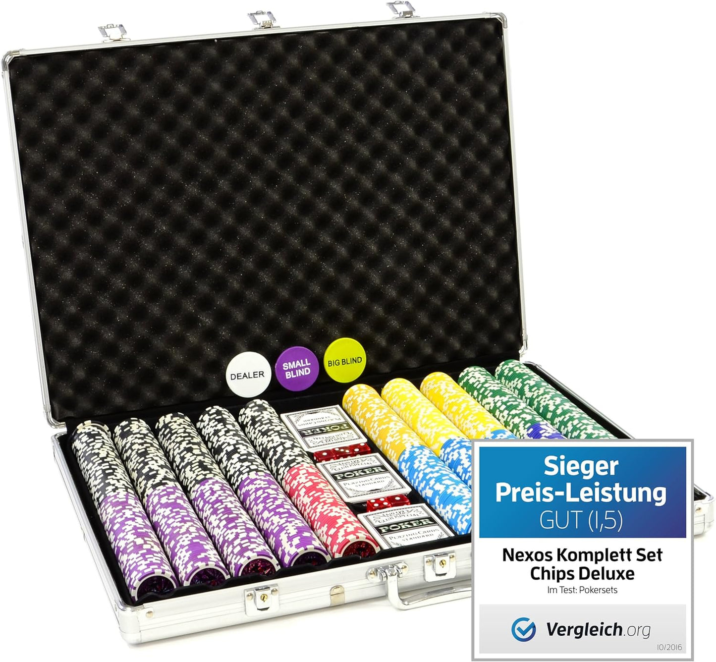 Pokerkoffer Set mit 1000 Laserchips und Zubehör