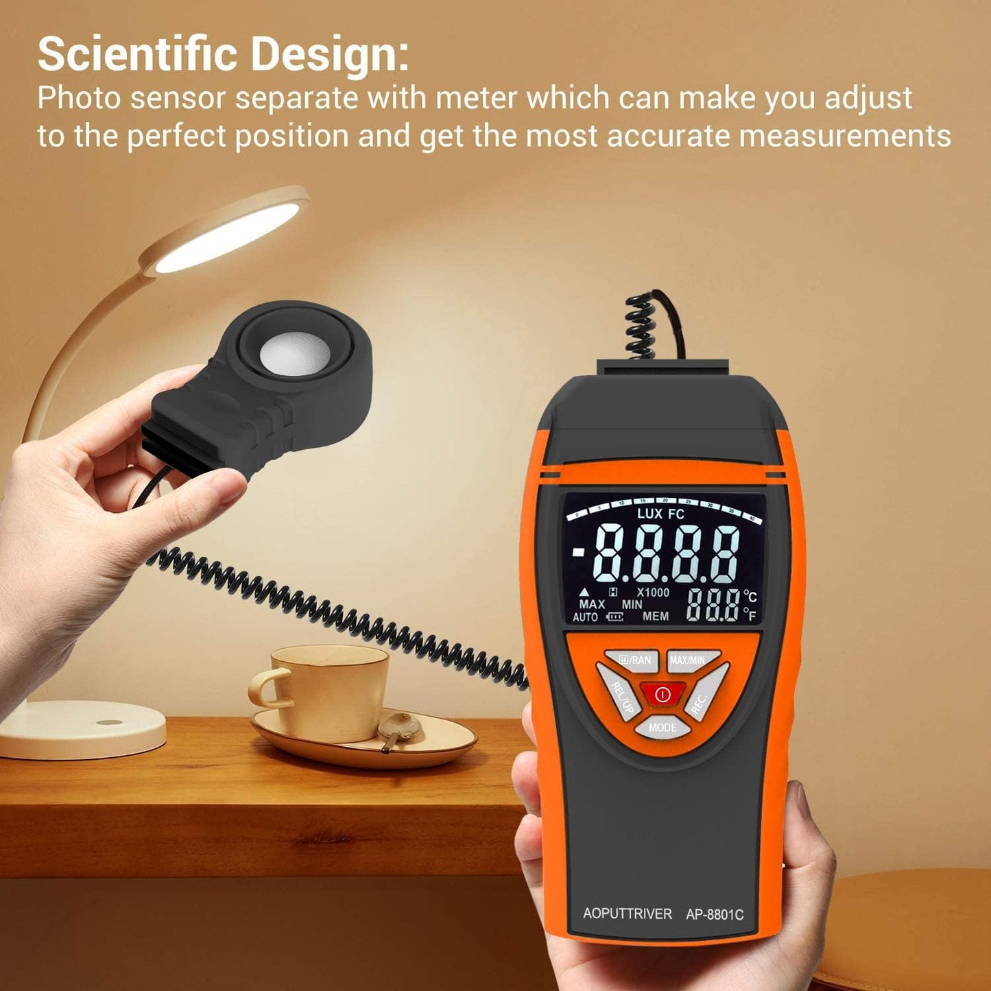 Digital Lux Meter AP-8801C mit Ausziehbarem Sensor, AP-8801C