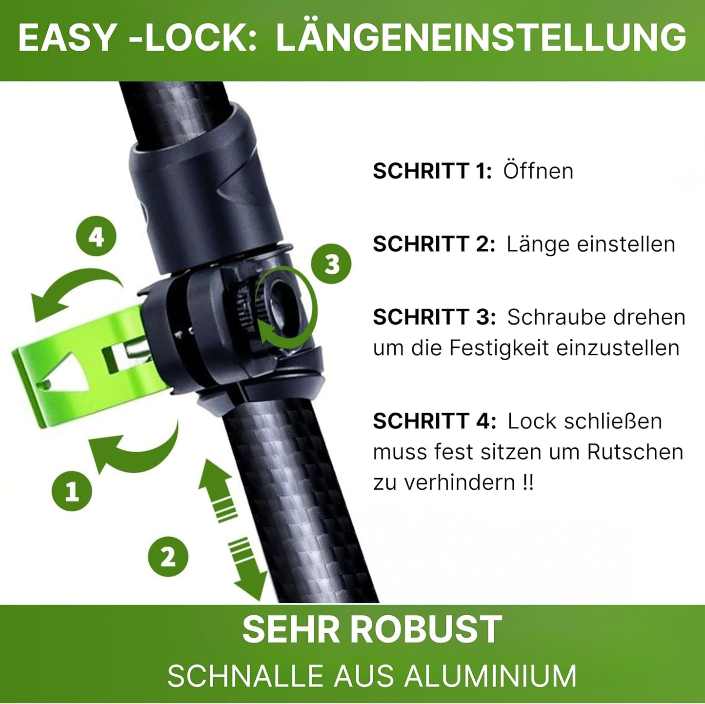 Verstellbare Teleskop Wanderstöcke mit Korkgriff und Zubehör, Grün