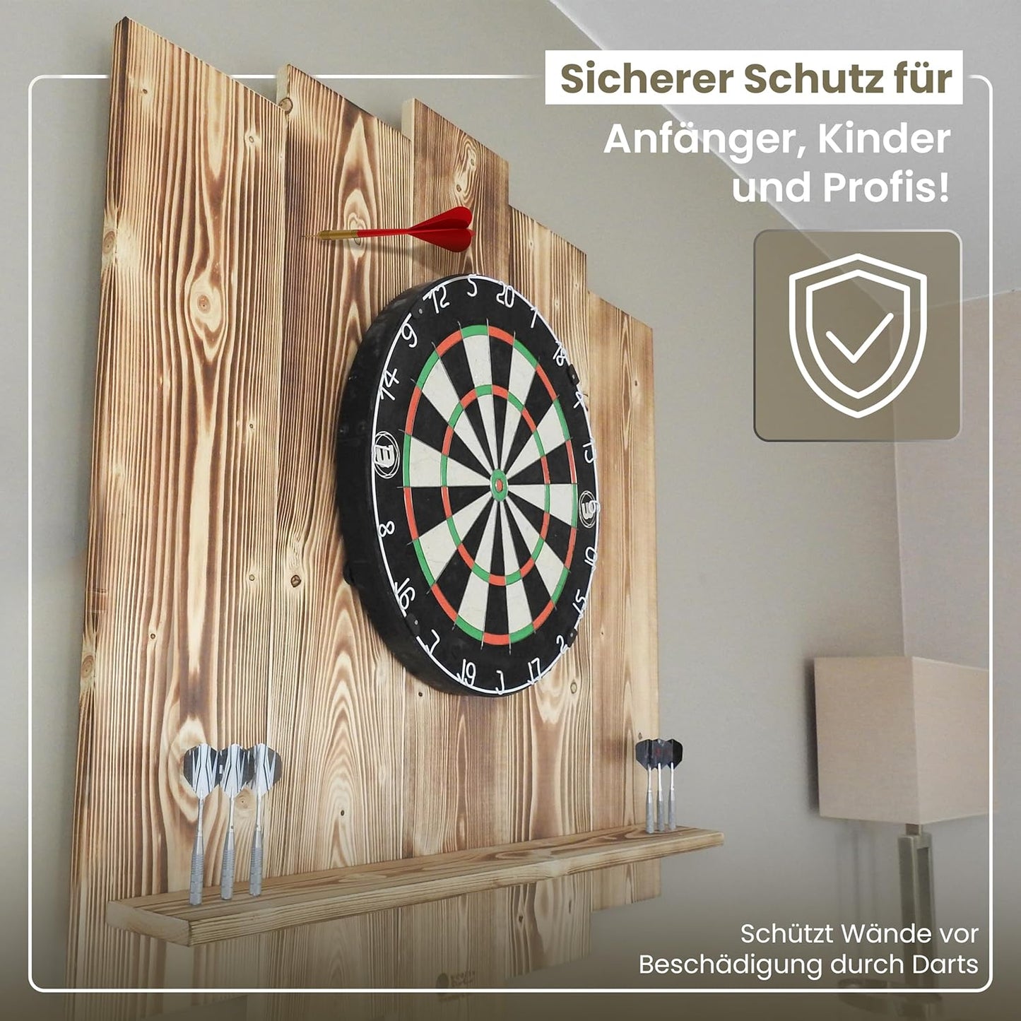 Dartboard Surround Wandschutz, OHNE Tablet-Halter Burned Look (Geflammt)