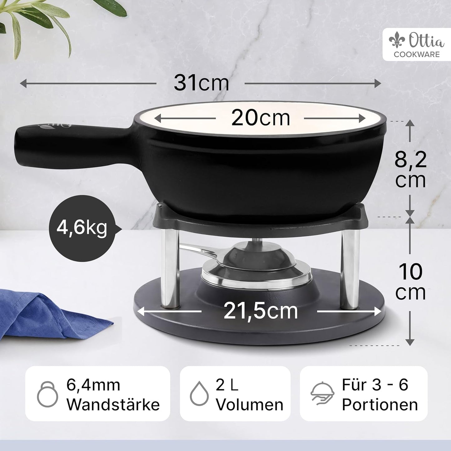 Fondue-Set aus Gusseisen, Schwarz