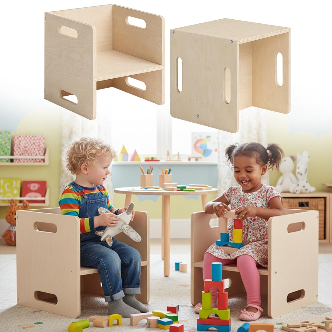 2er-Set Wendehocker für Kinderzimmer, 2x Stuhl Natur