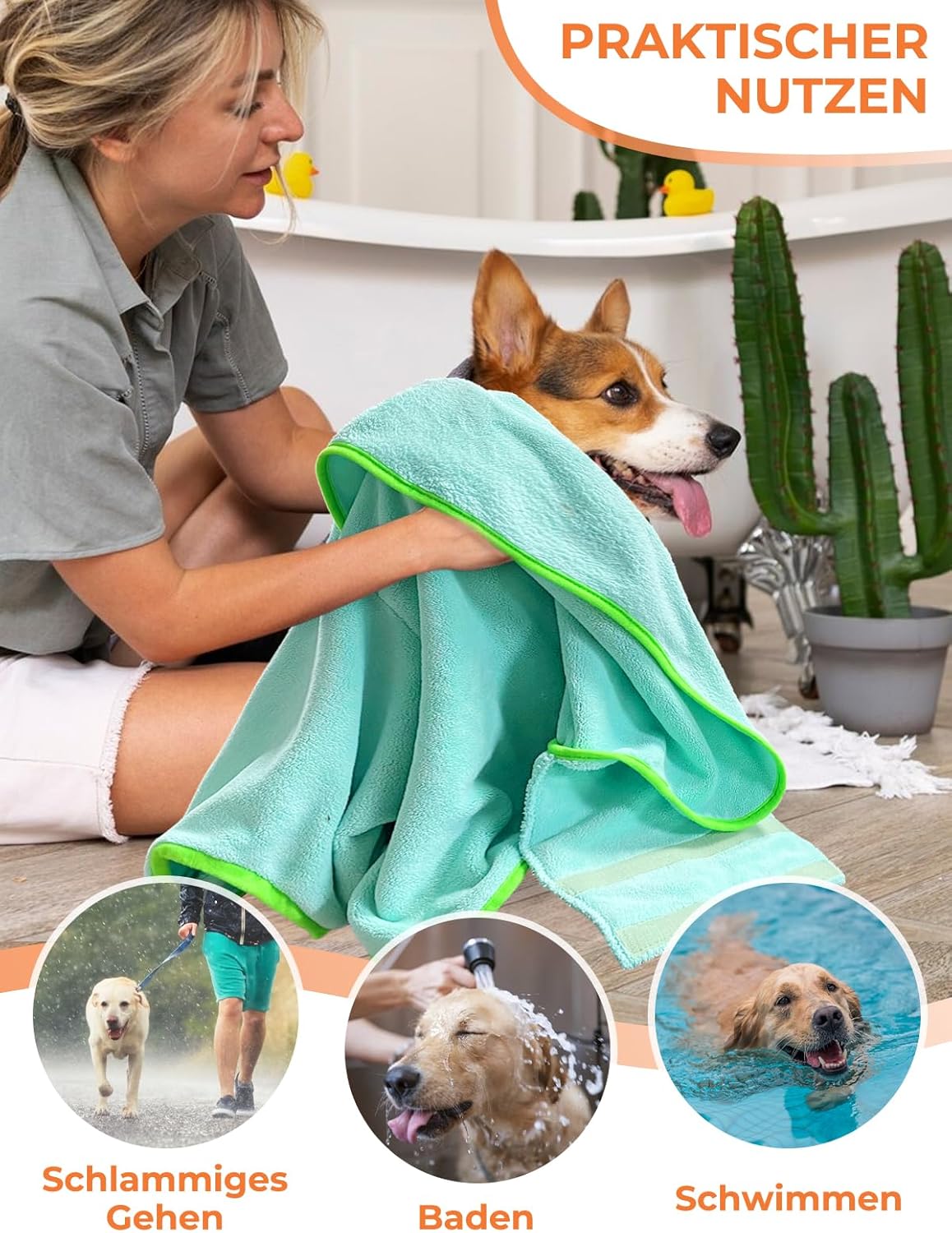 Hundebademantel aus Mikrofaser, L Blau
