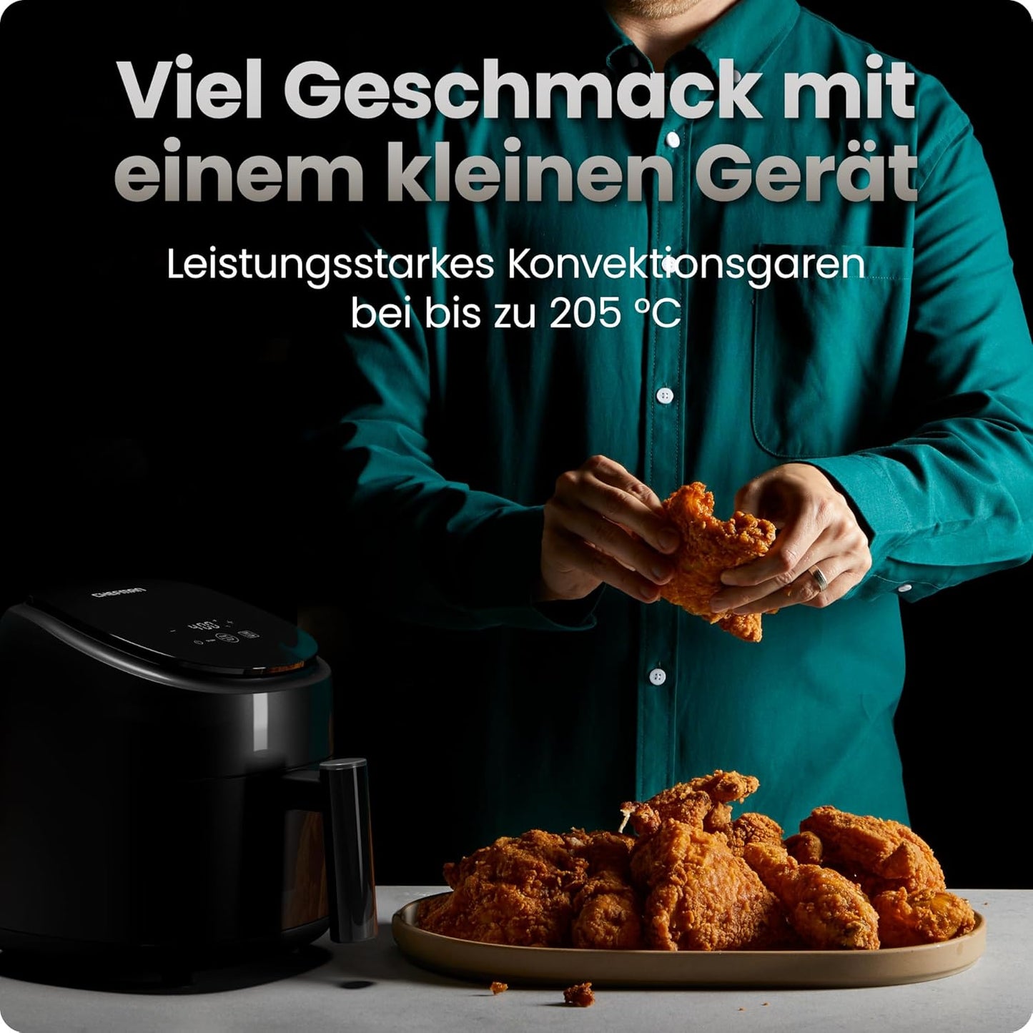 Mini-Heissluftfritteuse mit Antihaftkorb, Schwarz De
