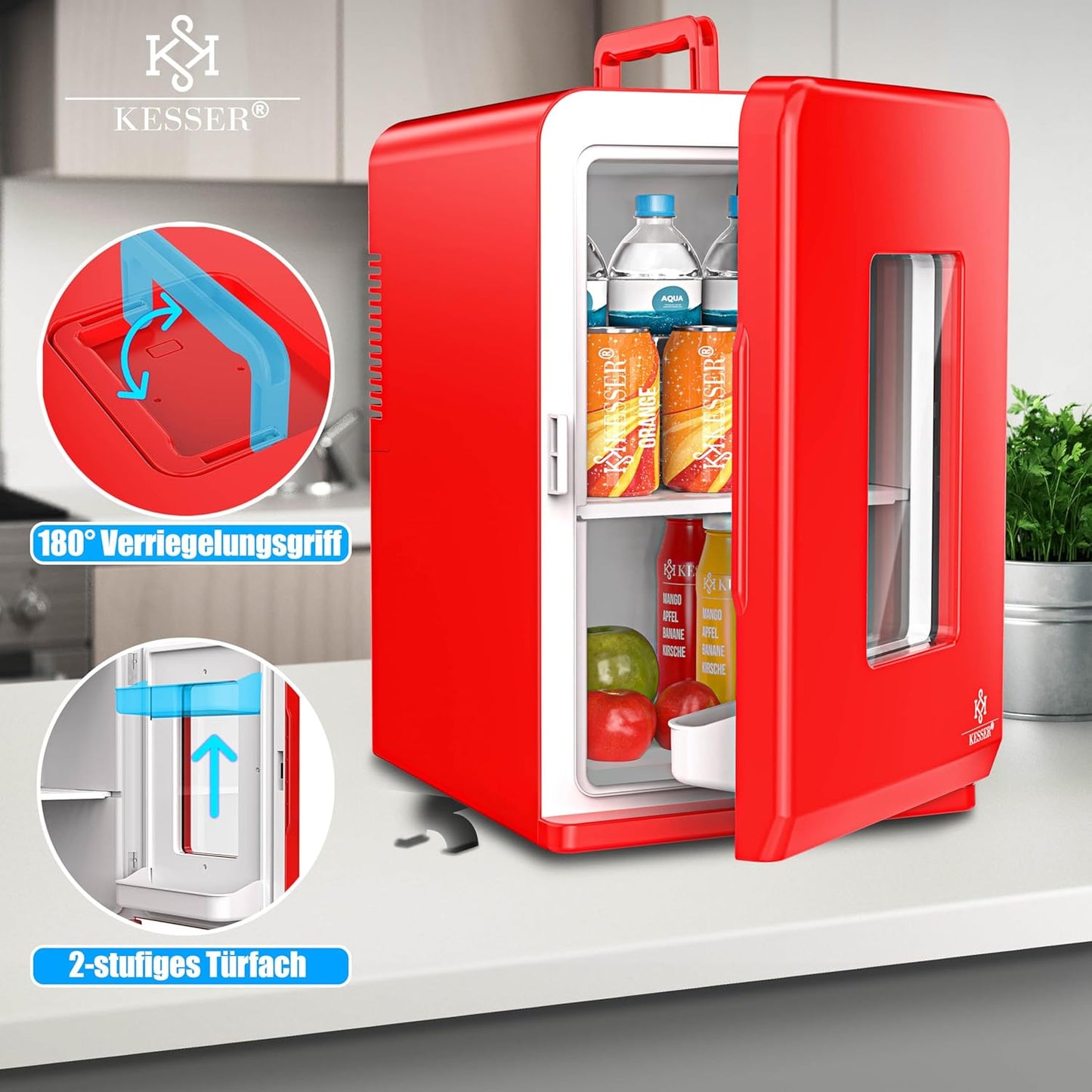 2in1 Mini Kühlschrank mit Kühl- und Heizfunktion, 15L Rot
