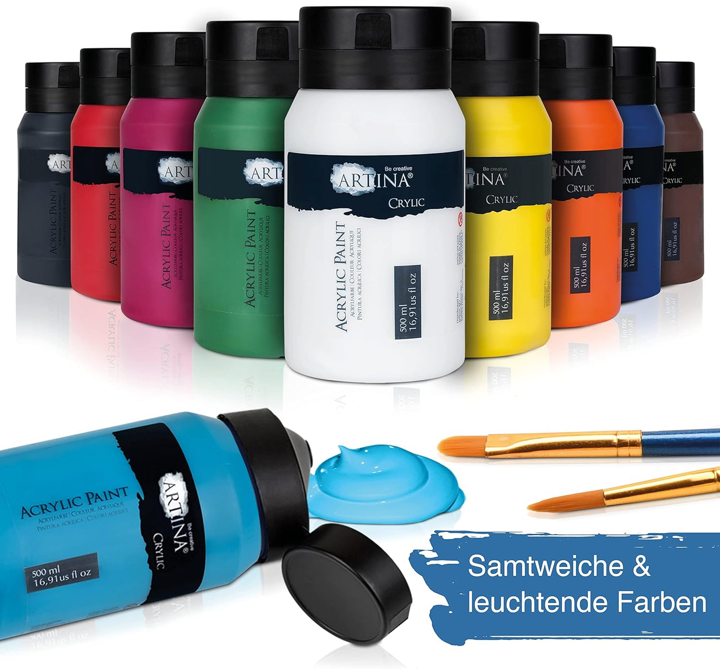 24-teiliges Acrylfarben-Set (24x500ml, wasserfest), 500 ml (24er Pack) mehrfarbig