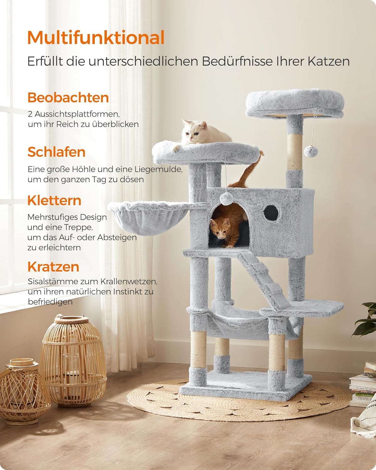Kratzbaum für grosse Katzen, Ombré + Grau + Weiss