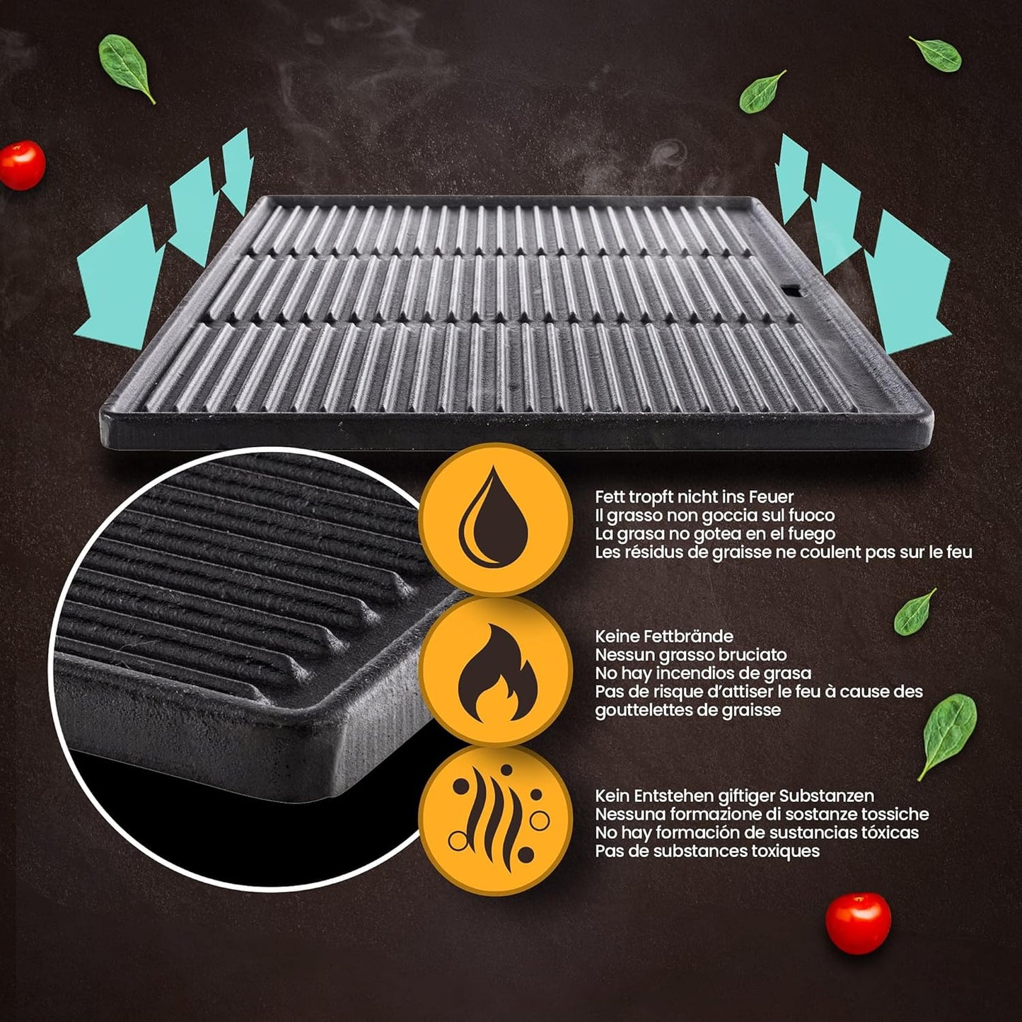 Grill-Wendeplatte für Grills, Anthrazit 48.5x40 cm