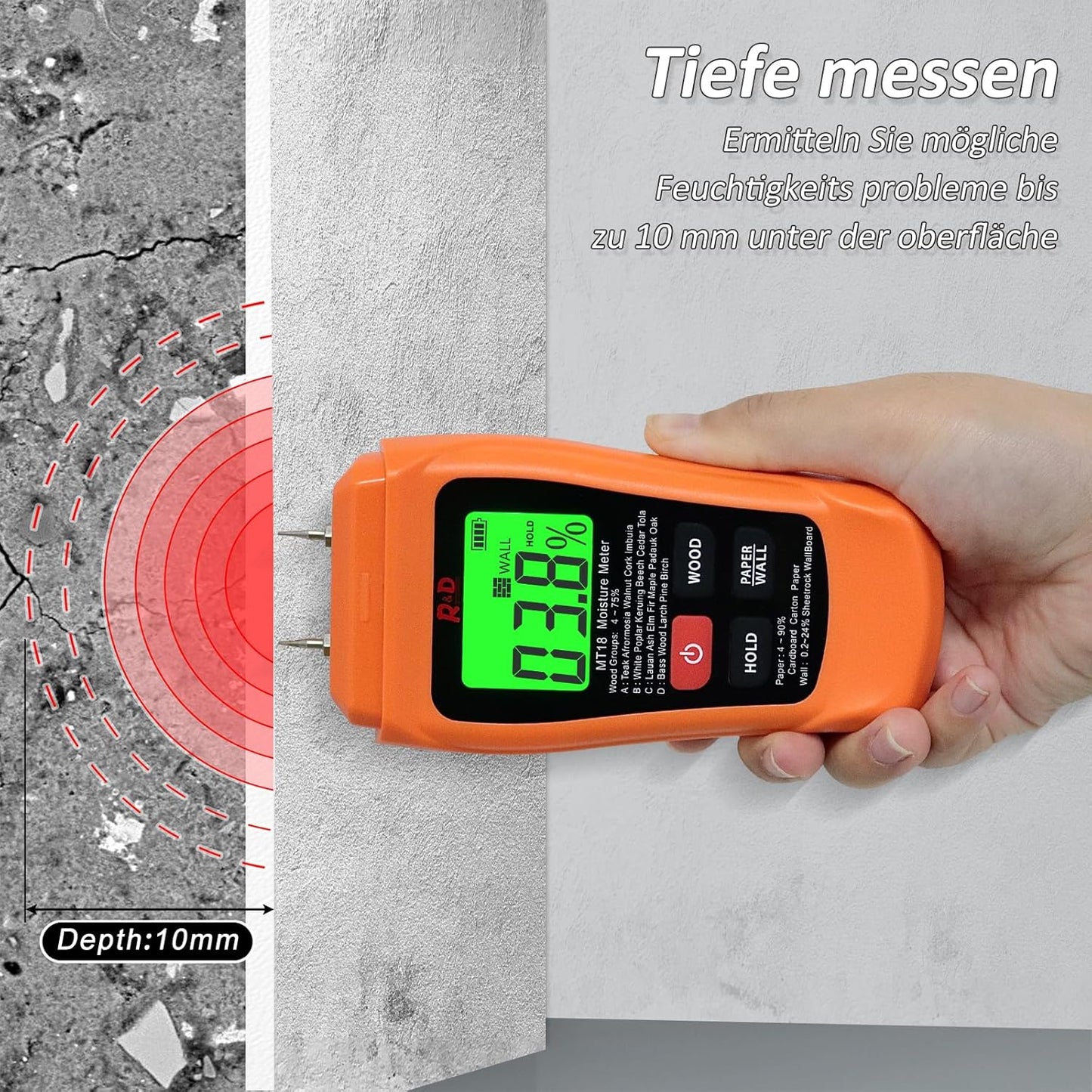 Feuchtigkeitsmessgerät DINSCOS MT18 mit 3 Modi, Stift-Typ