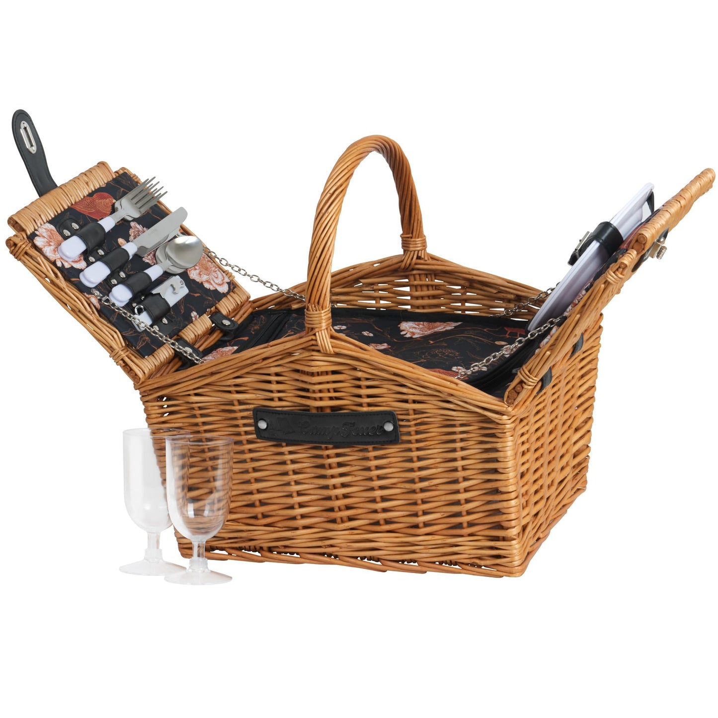 Picknickkorb mit Geschirr-Set und Kühlfach, Braun