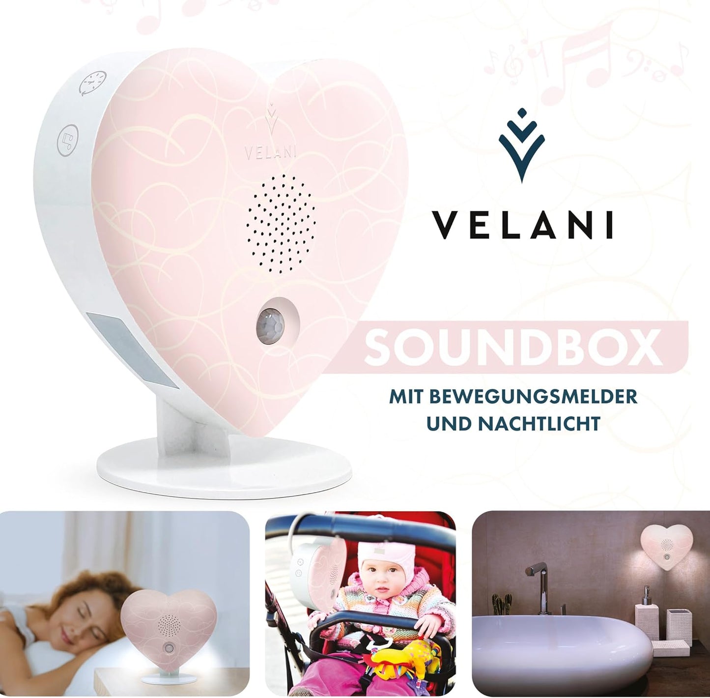 Naturgeräusche-Box mit Bewegungsmelder, Pastell-rosa Herz