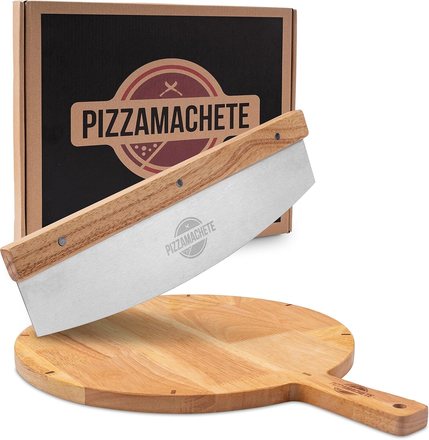Pizzaschneider-Set mit Wiegemesser und Holzbrett