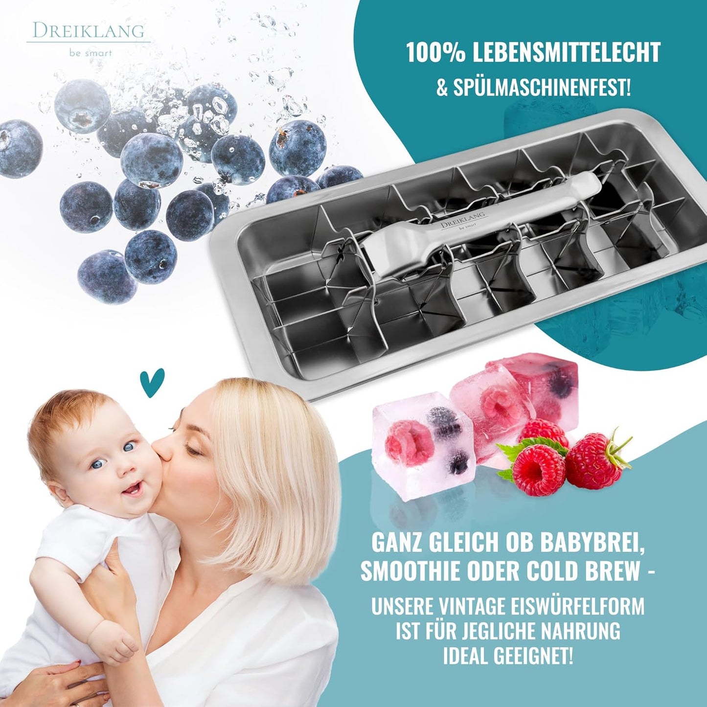 Edelstahl Eiswürfelform mit Hebeleinsatz, Hebel