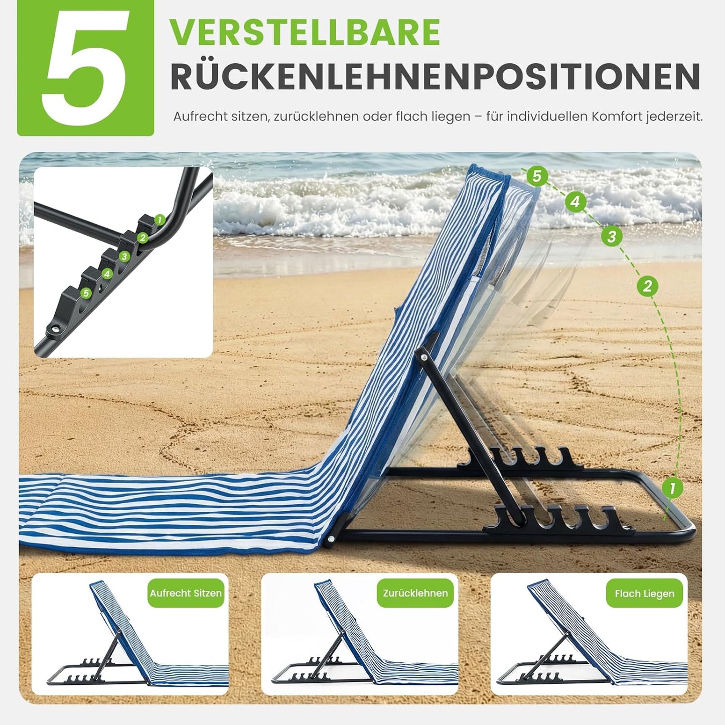 Verstellbare Sonnenliege, 2 Stück, Blau und Weiss