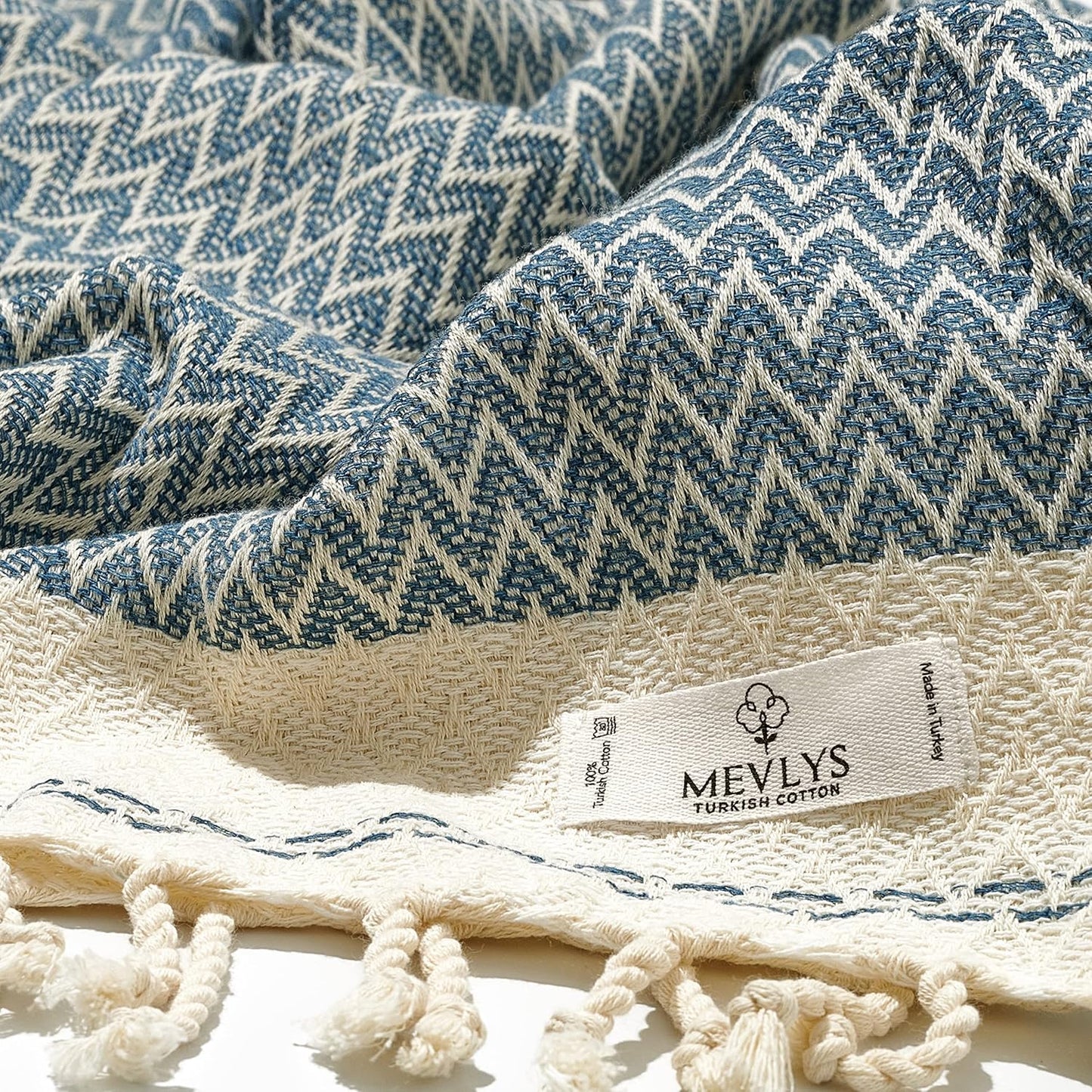 2er-Set Hamamtuch, Petrol Blau / Pastellbeige