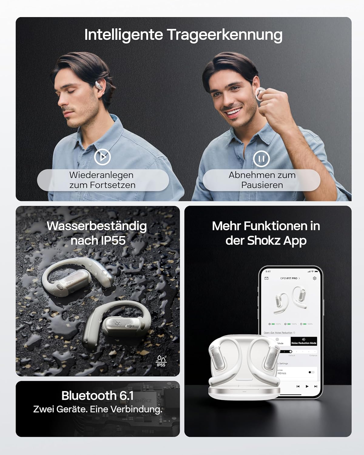 OpenFit Pro Open-Ear-Kopfhörer mit Geräuschreduzierung, Weiss