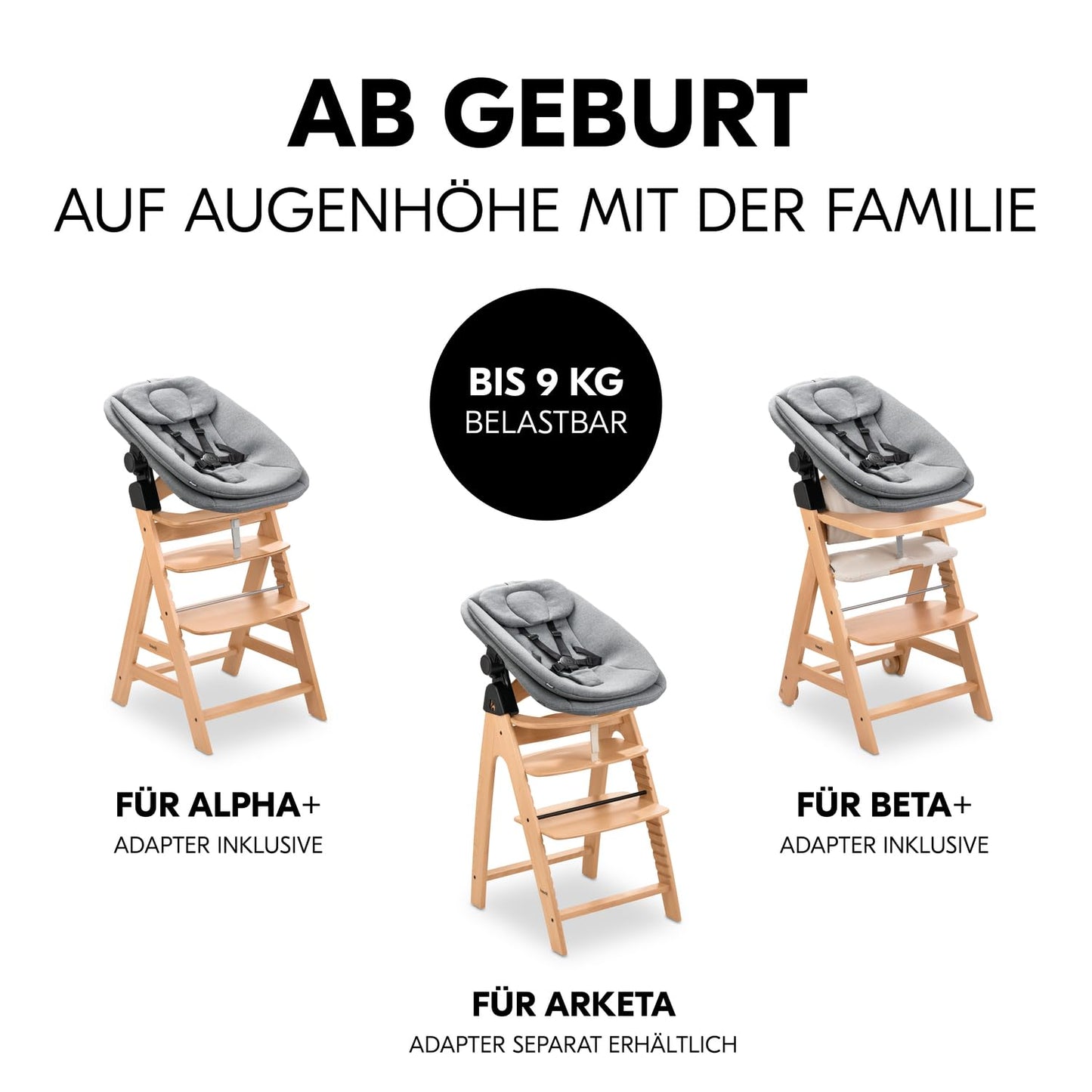 Babywippe für Holzhochstuhl, Dark Grey Melange 5-Punkt-Gurt Single