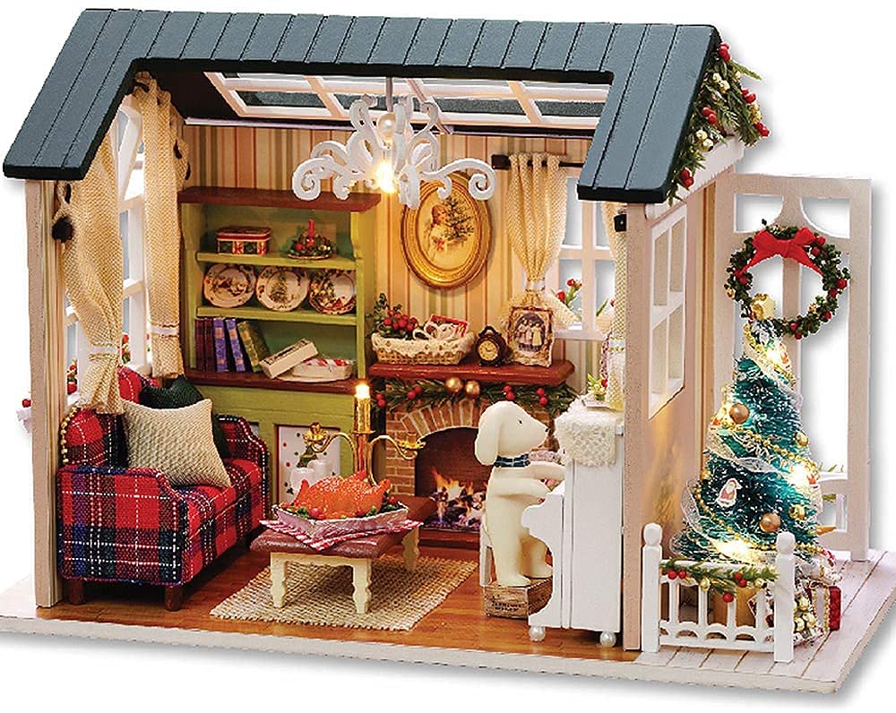Miniaturhaus-Bausatz mit Möbeln und LED-Lichtern, Z009