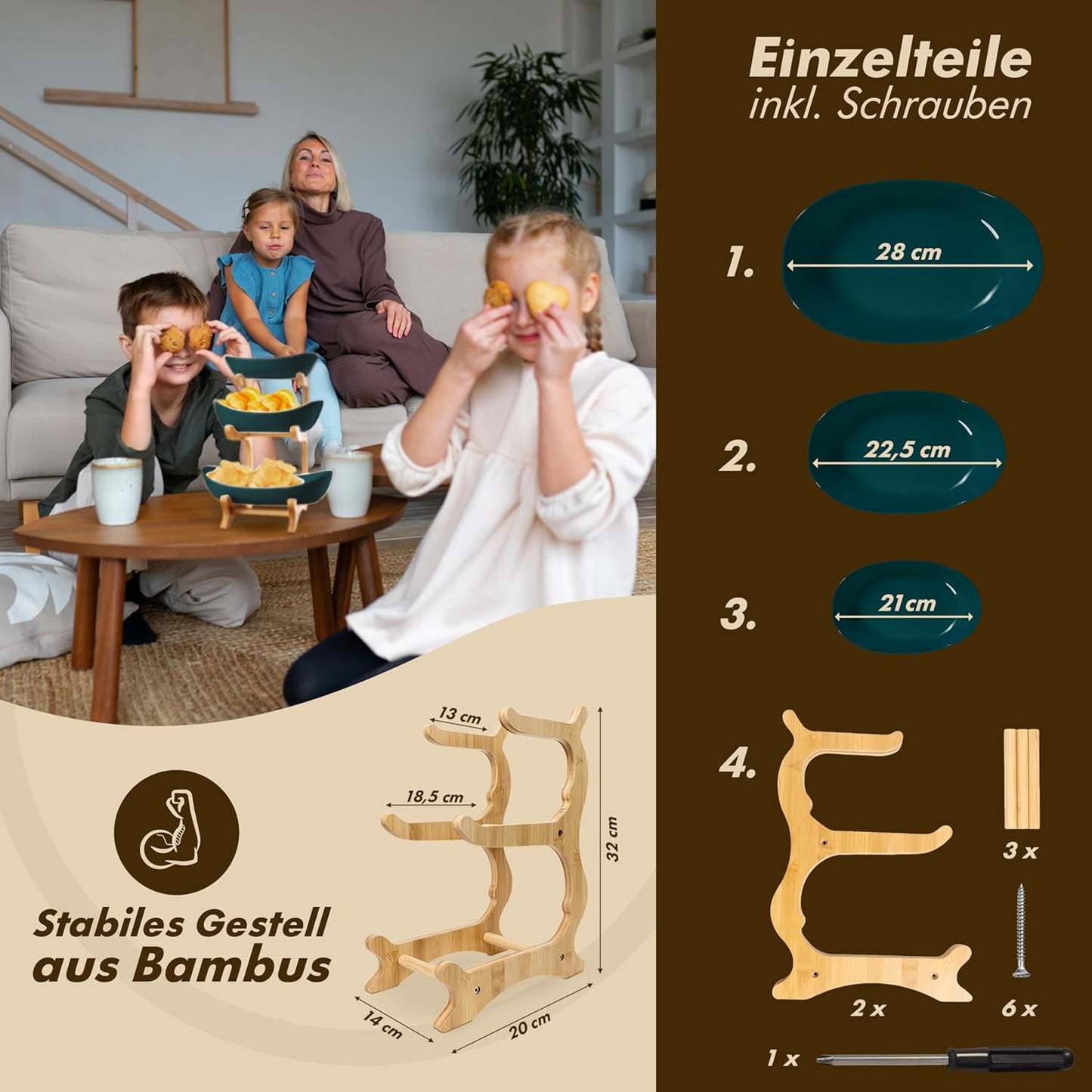 3-stöckige Obst-Etagere, Dunkelgrün