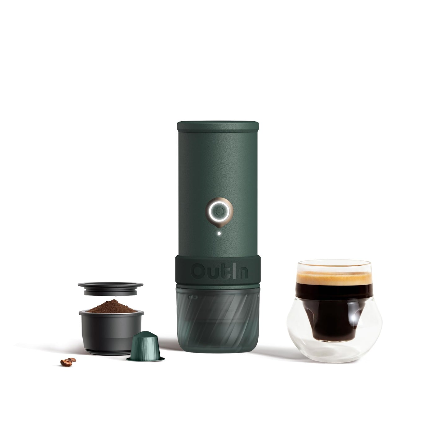 Mino tragbare Espressomaschine mit USB-C-Heizung, Moss Green