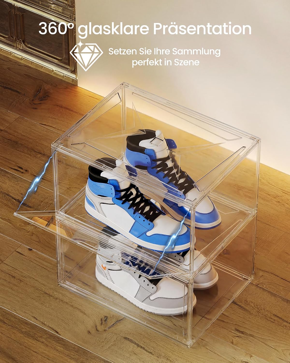 Stapelbares 3er-Set Schuhboxen mit Magnettür, 6er Set