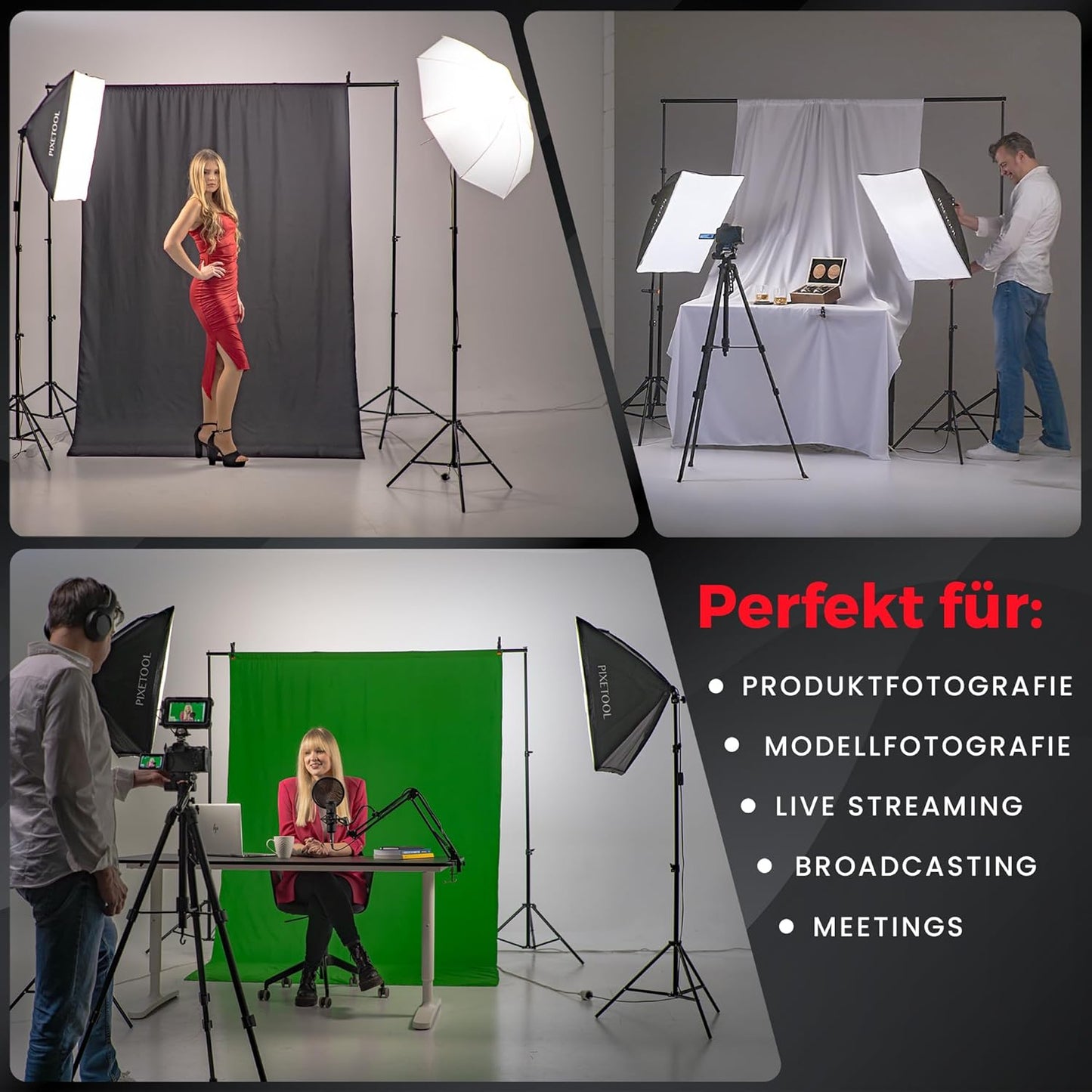 Softbox-Set mit LED-Lampen, Softbox Set