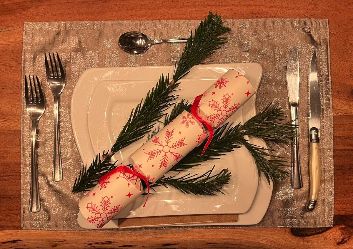 6er-Set Weihnachtsknallbonbons für Tischdekoration, Weiss