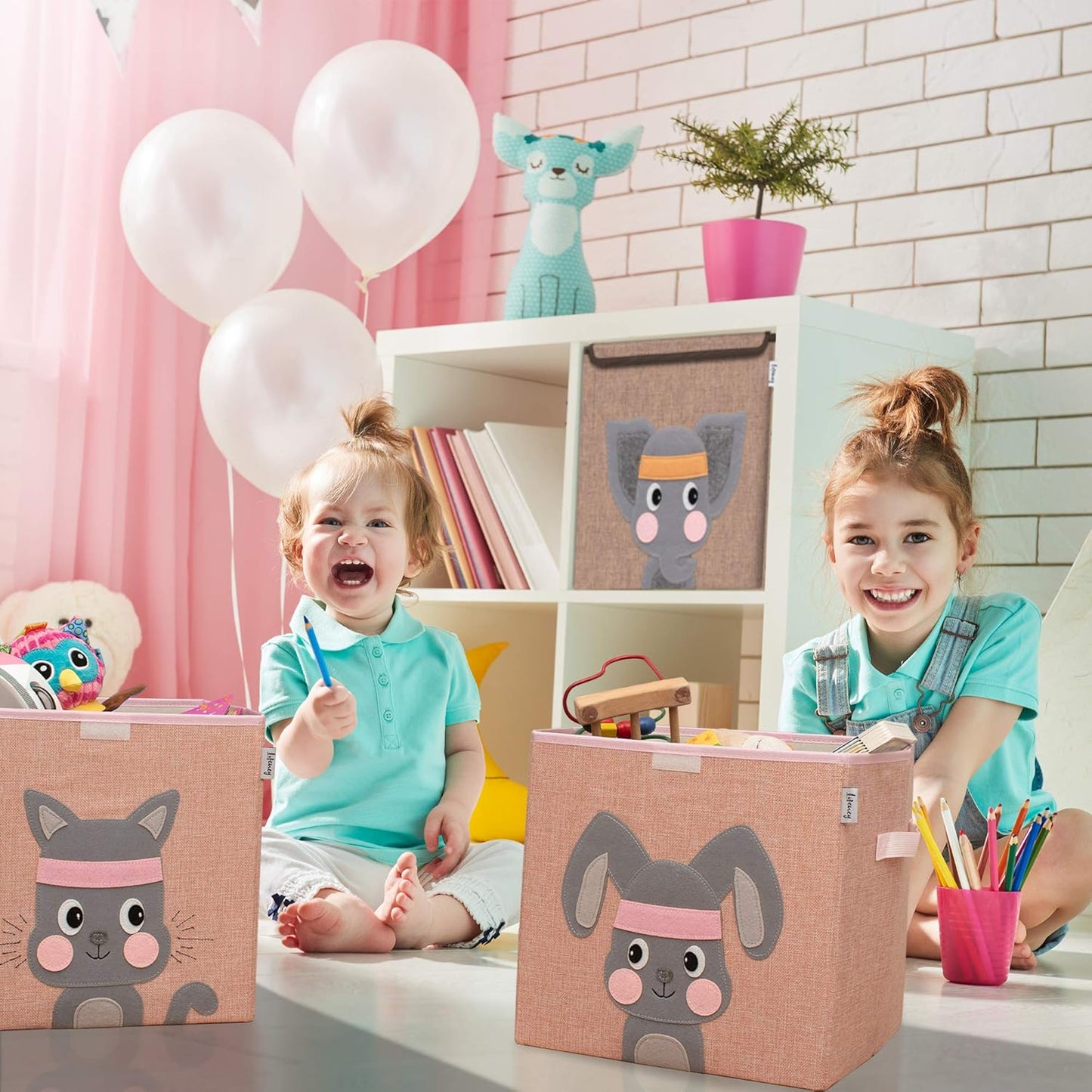 Spielzeug-Aufbewahrungsbox mit Tiermotiv, Rosa Katze