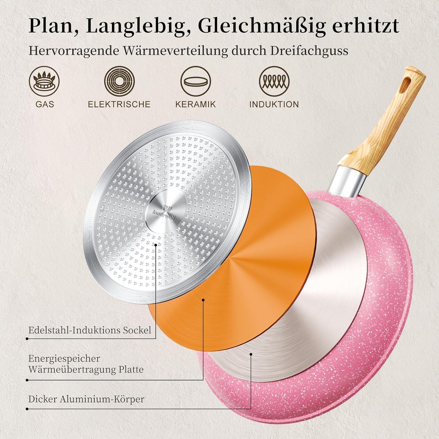 Rosafarbene Bratpfanne, Rosa 24 cm