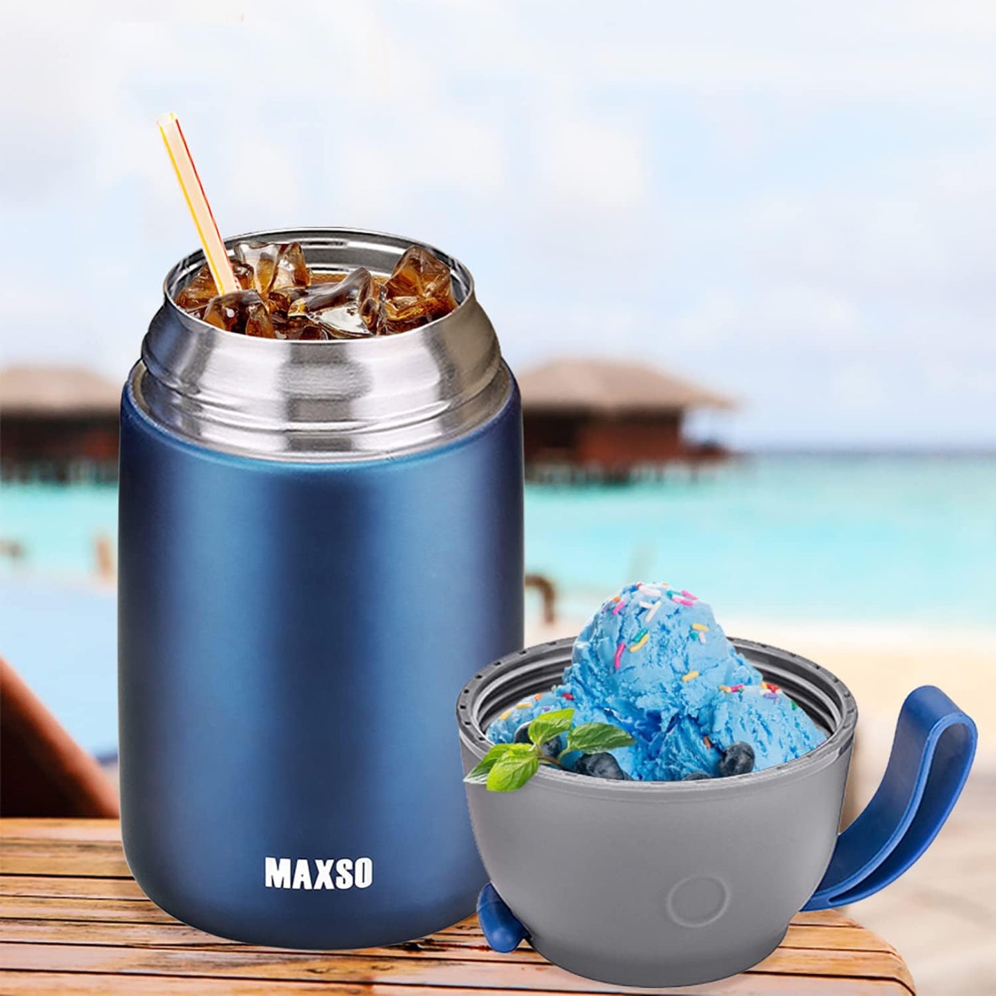 Thermobehälter mit Besteck, Blau 500 ml