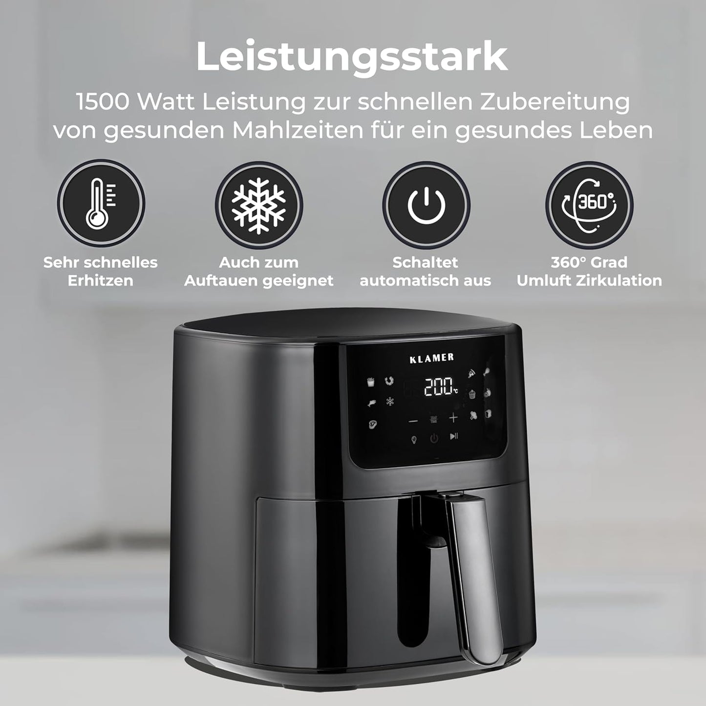 Heissluftfritteuse mit Sichtfenster, Schwarz, 5 L mit Sichtfenster