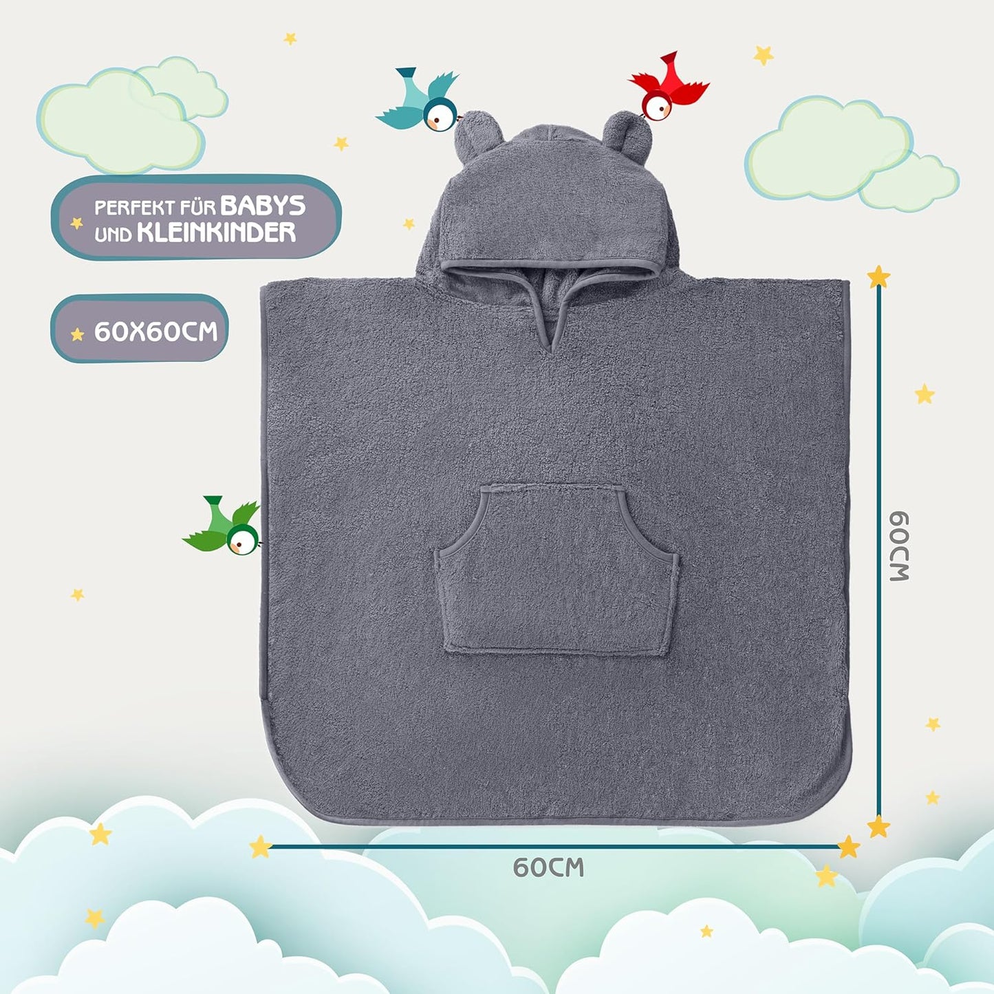 Badeponcho für Kinder, Blau-grau