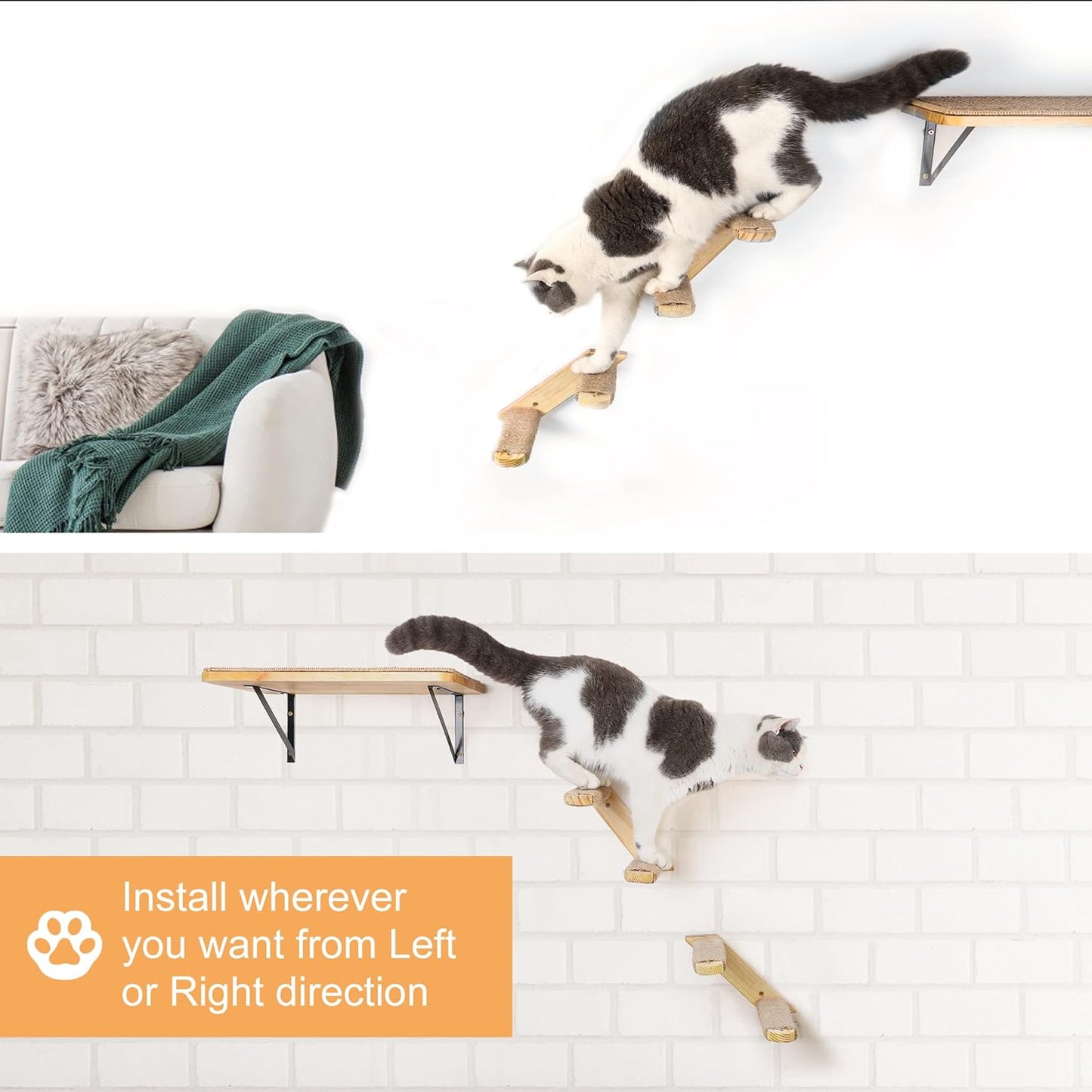 Kletterwand-Set für Katzen, 2PC Zwei Stufen + 1PC Katze Wandregal