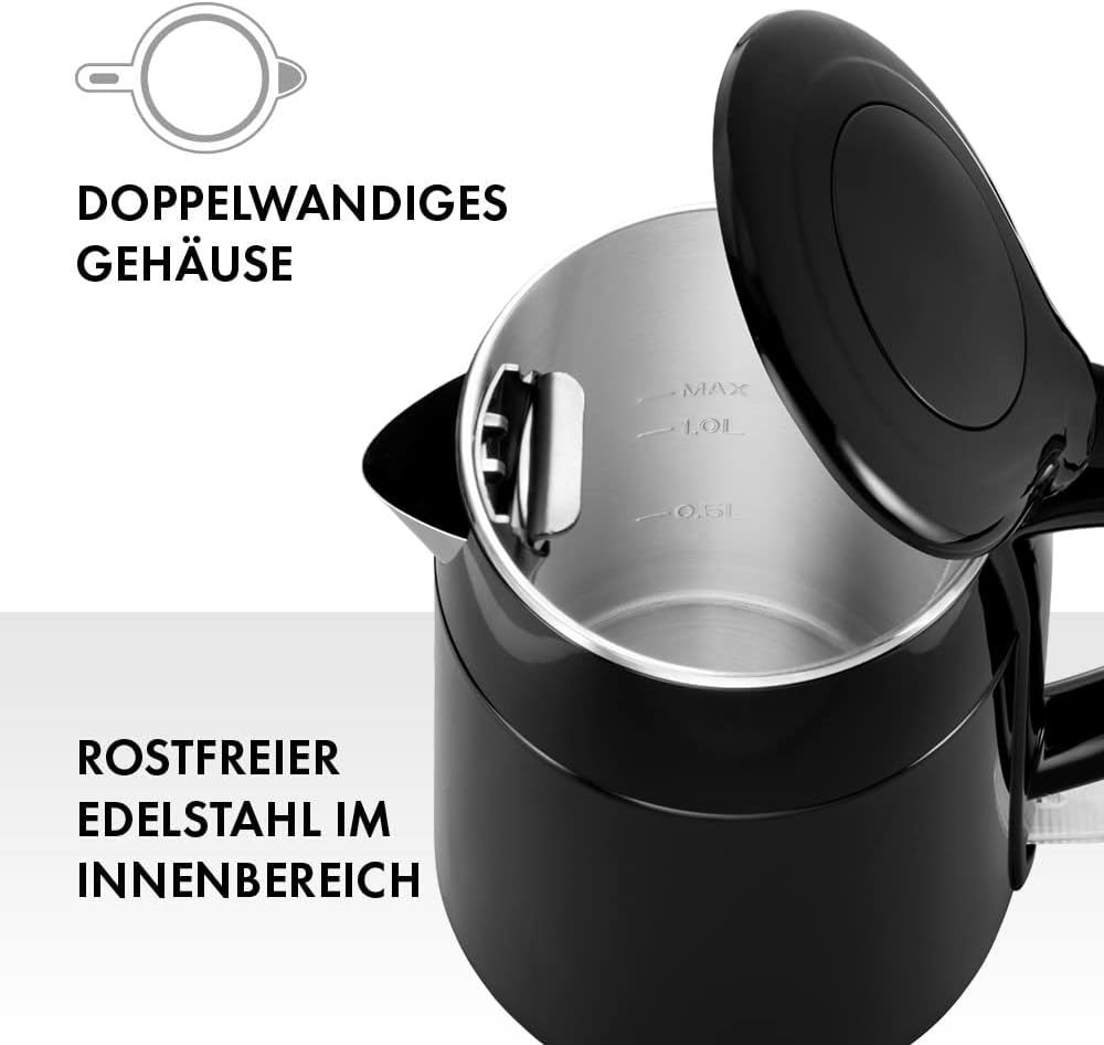 Wasserkocher mit herausnehmbarem Kalkfilter, Schwarz