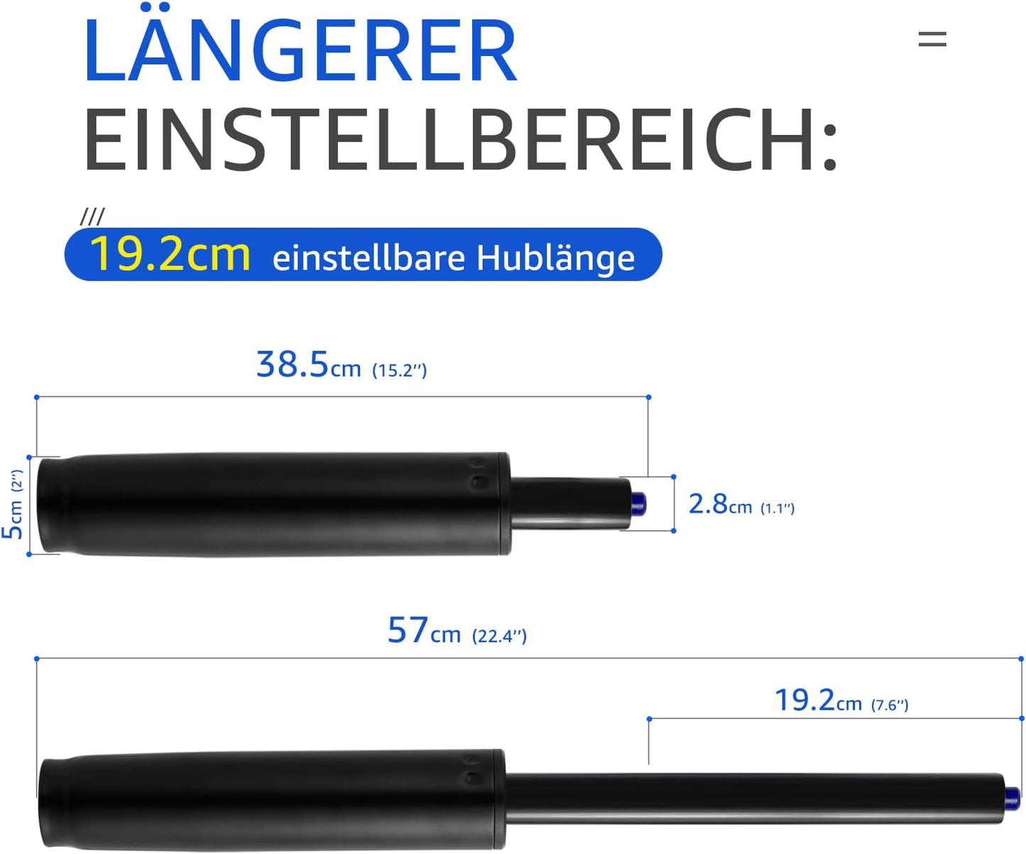 Gasdruckfeder für Bürostühle, Gesamtlänge 37cm - 56cm Schwarz