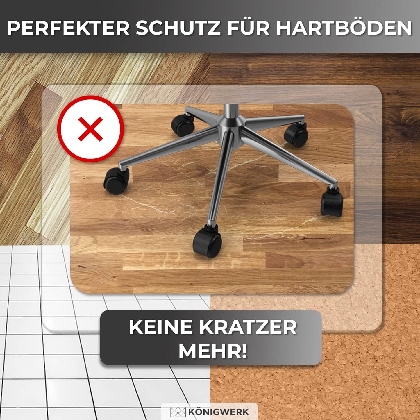 Rutschfeste Bodenschutzmatte für Bürostuhl, Transparent Milchig 100 x 120 cm