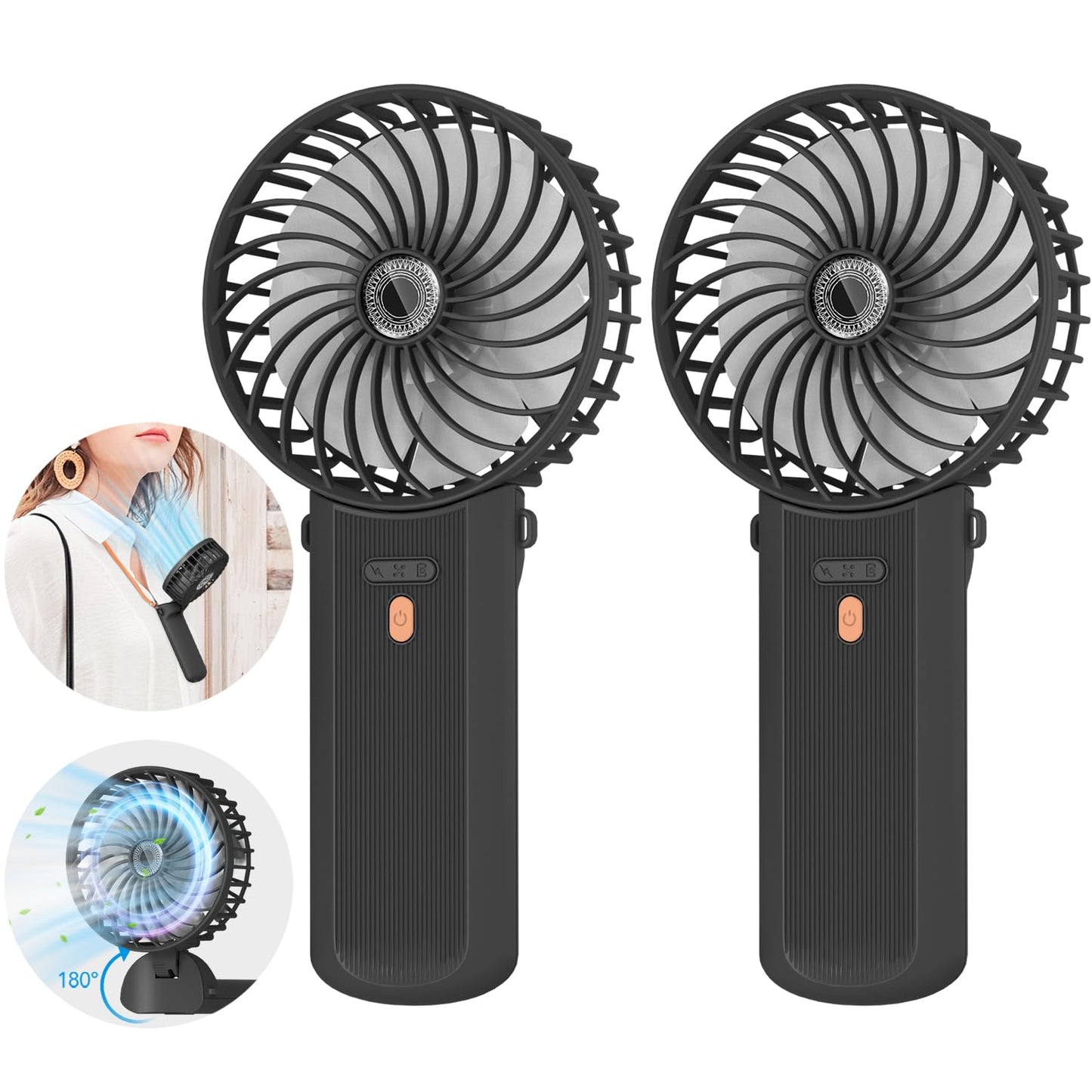 2er-Set Faltbarer Mini-Handventilator, Schwarz+schwarz