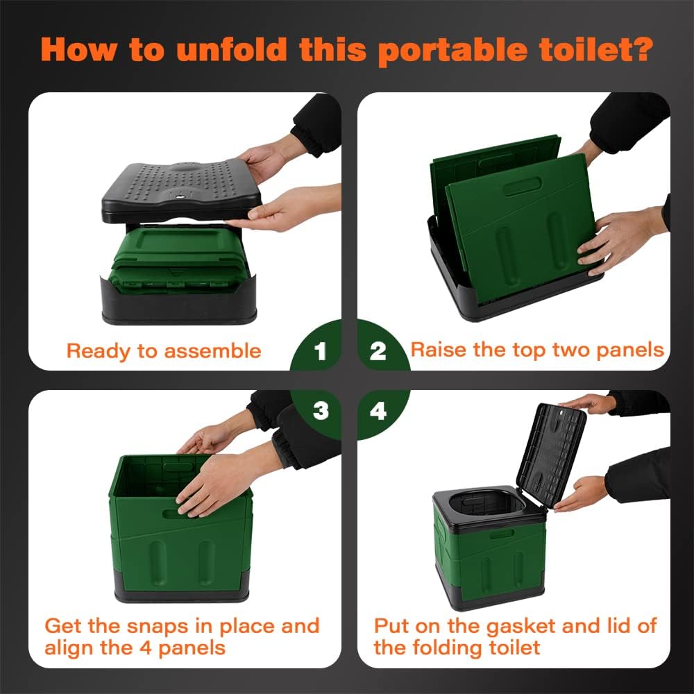 Klappbare Campingtoilette mit Abdeckung, Green