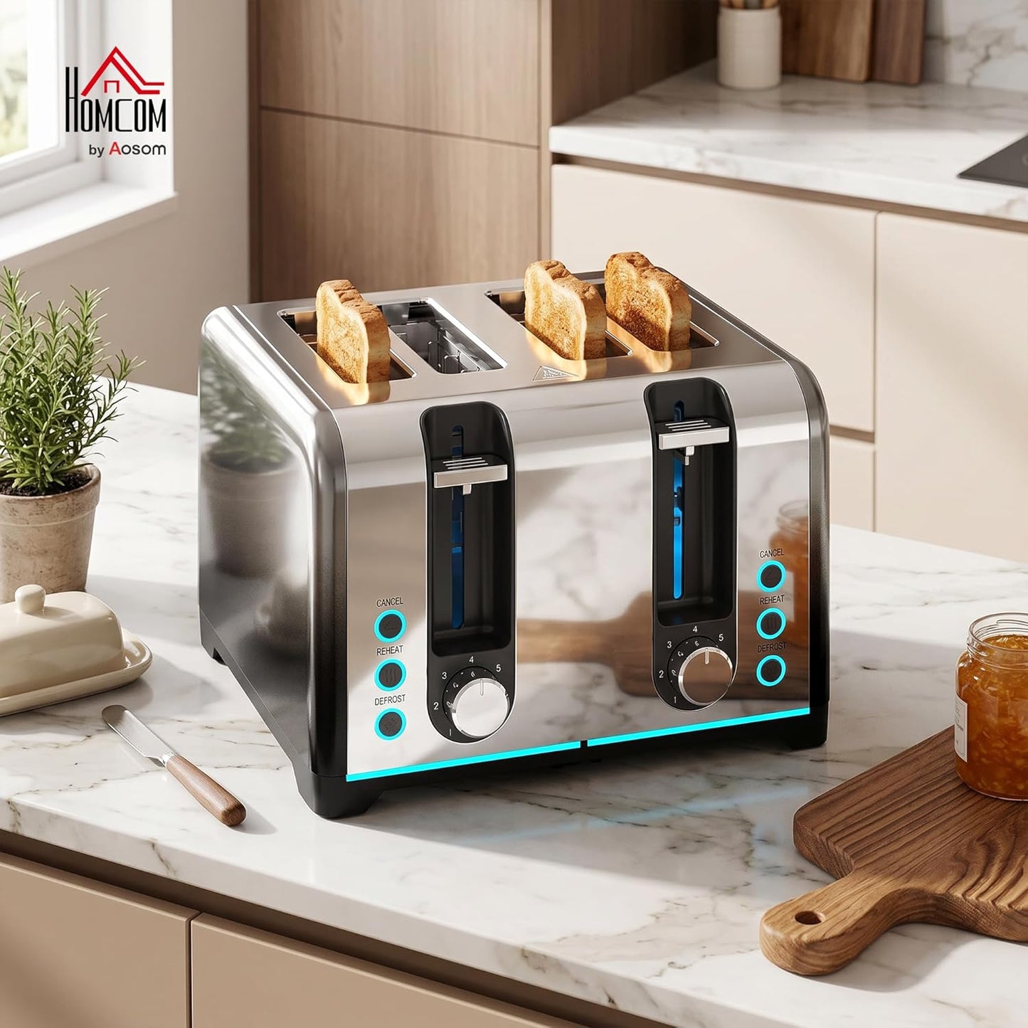 4-Scheiben Toaster mit 7 Bräunungsstufen