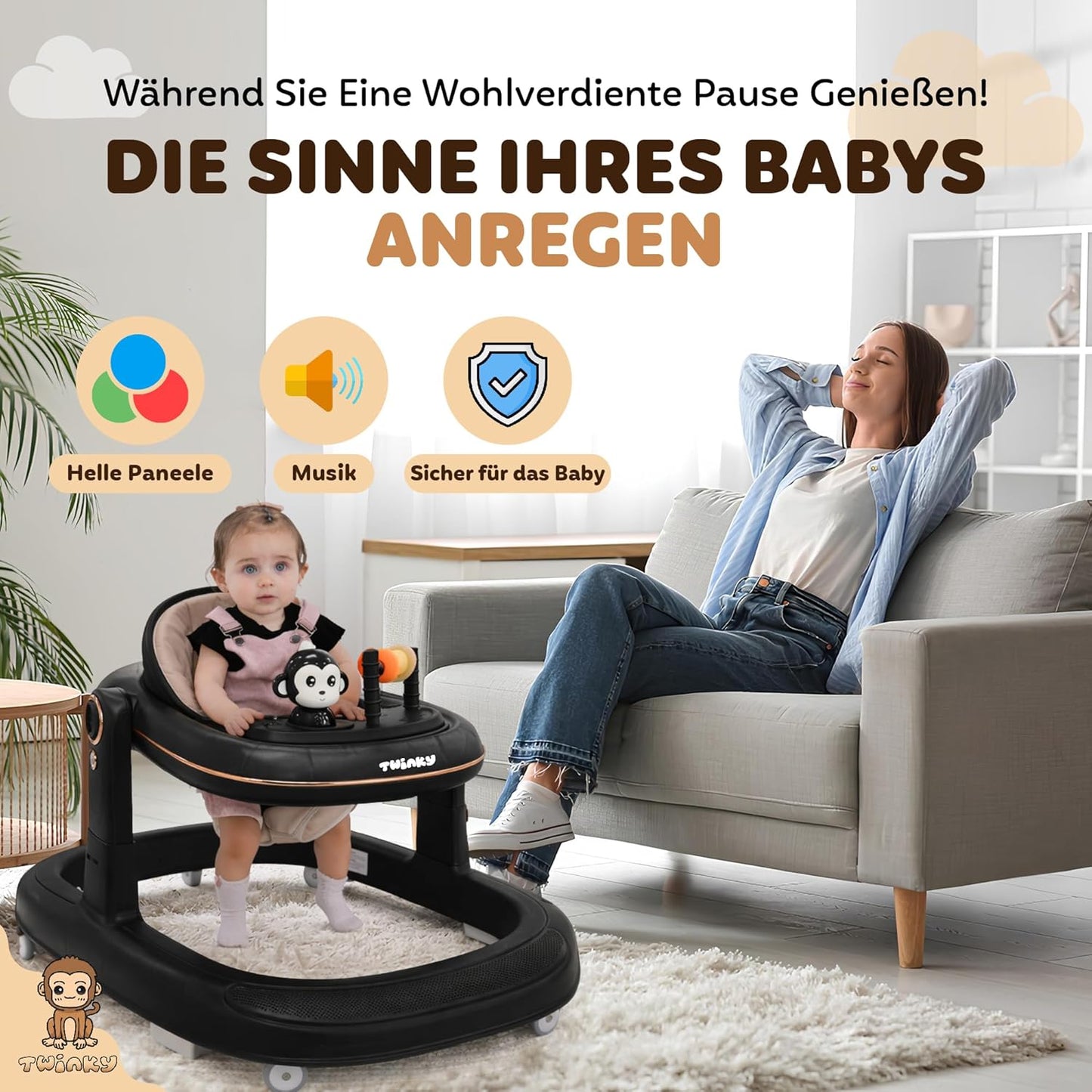 Lauflernhilfe mit Spielset und Bodenmatte, black and gold