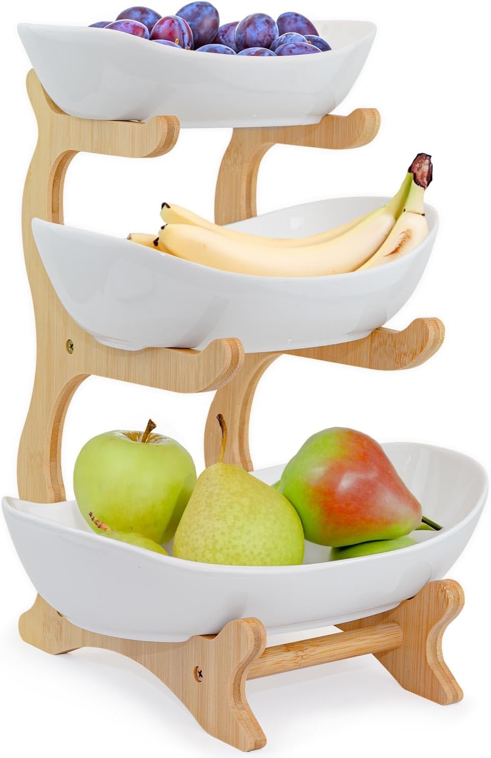 3-stufige Etagere mit Bambusgestell, Keramik
