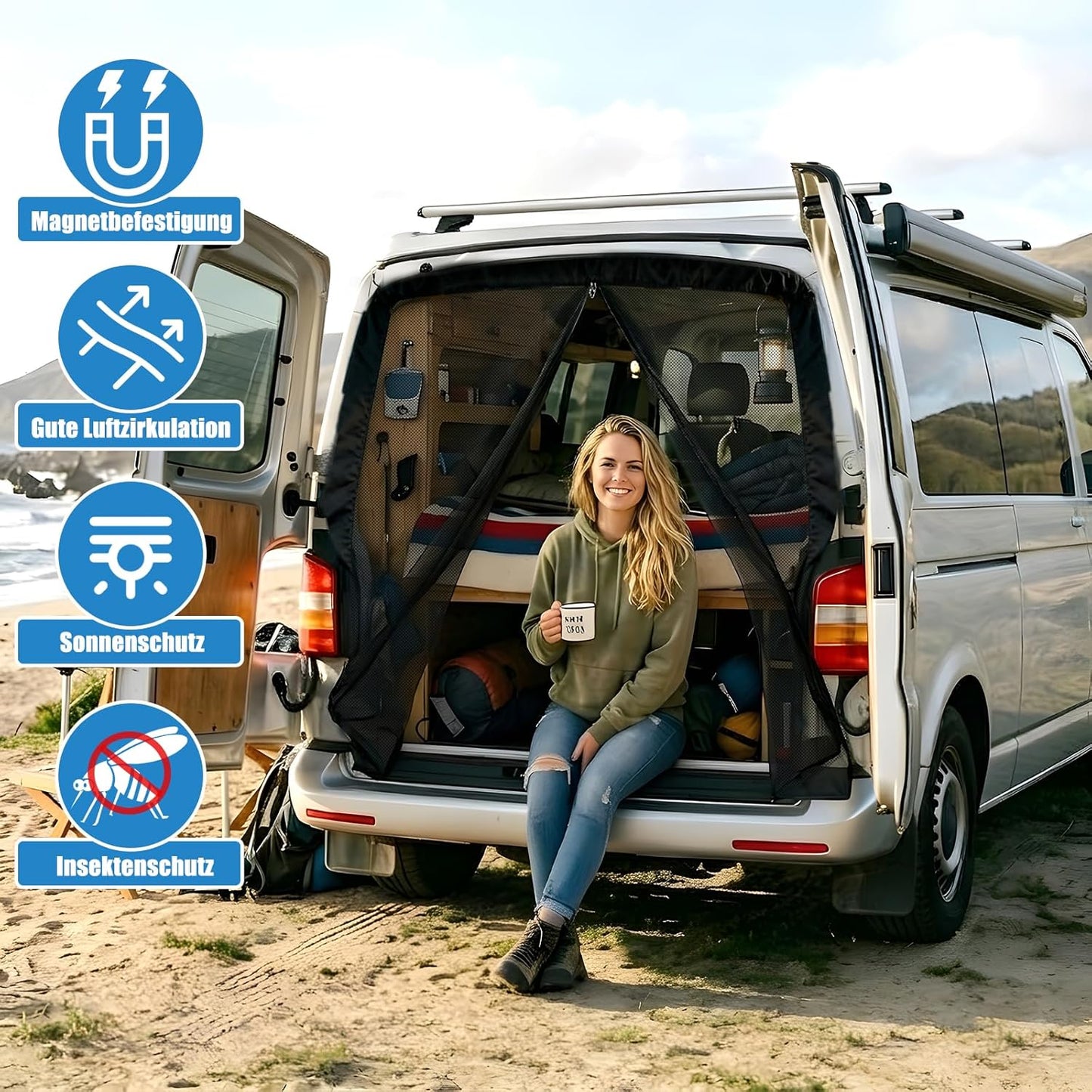 Magnetisches Moskitonetz Hintertür für VW T5 T6, Hintertür