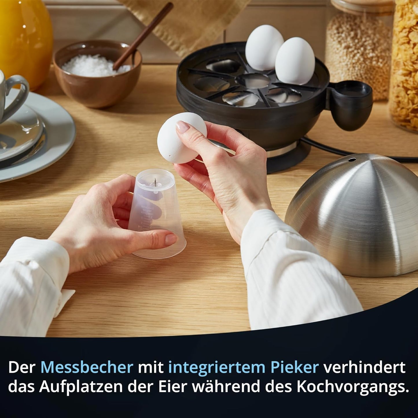 Eierkocher für 7 Eier, Silber/Schwarz