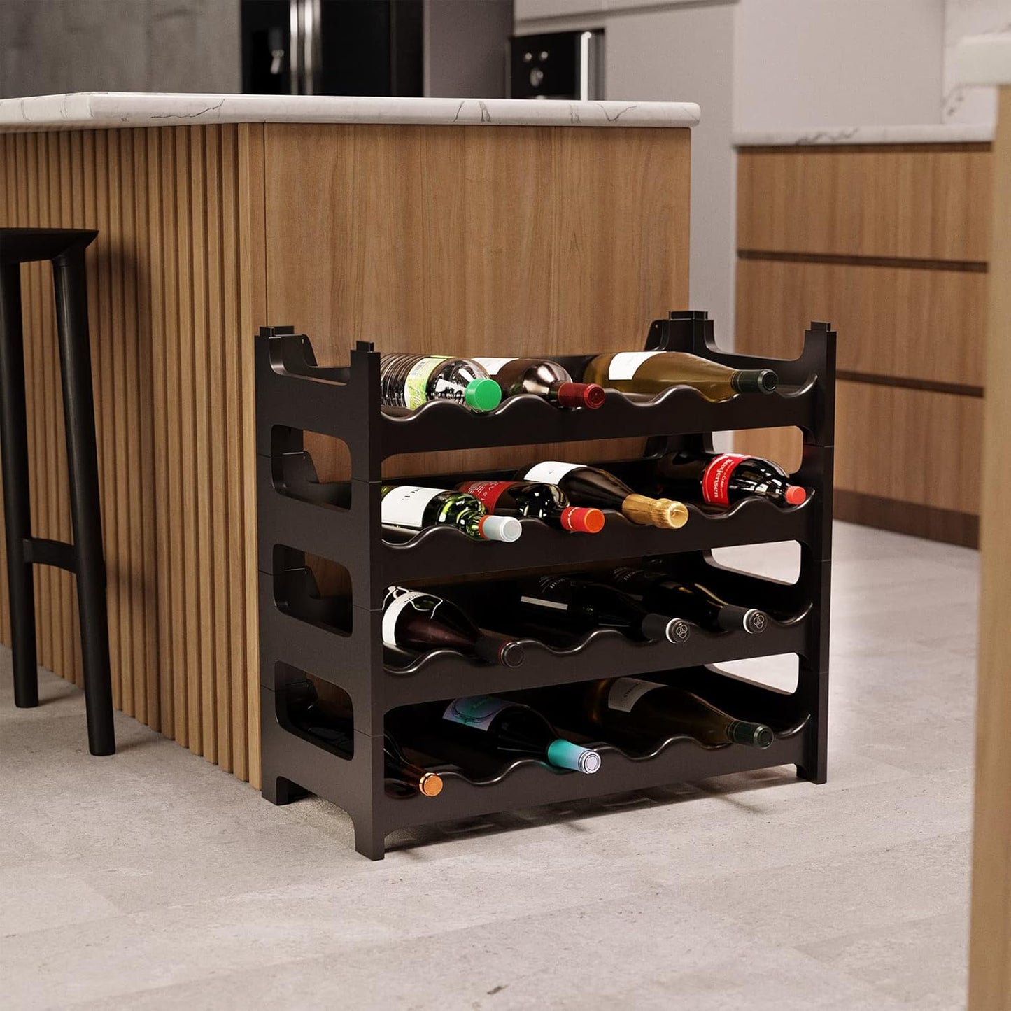 Stapelbares Weinregal für 24 Flaschen, Schwarz / 24 Flaschen