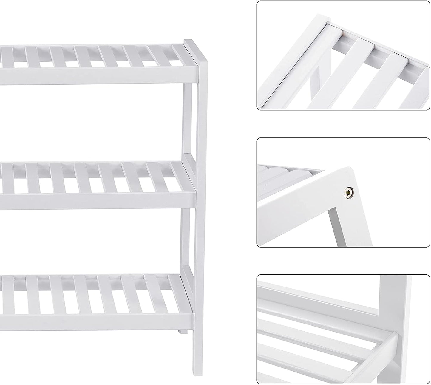 Bambus Schuhregal mit 3 Ebenen (26x70x55 cm), Weiss 3 Ebenen