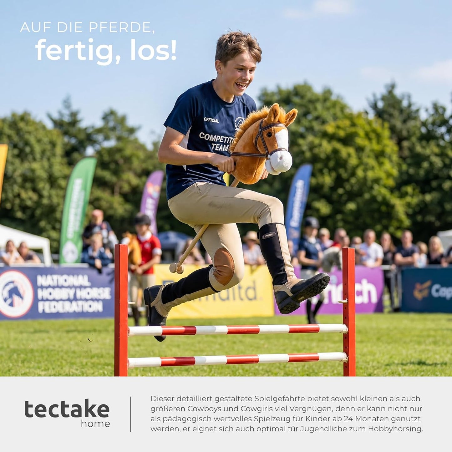 Steckenpferd mit Holzstab und Doppelrolle, Braun