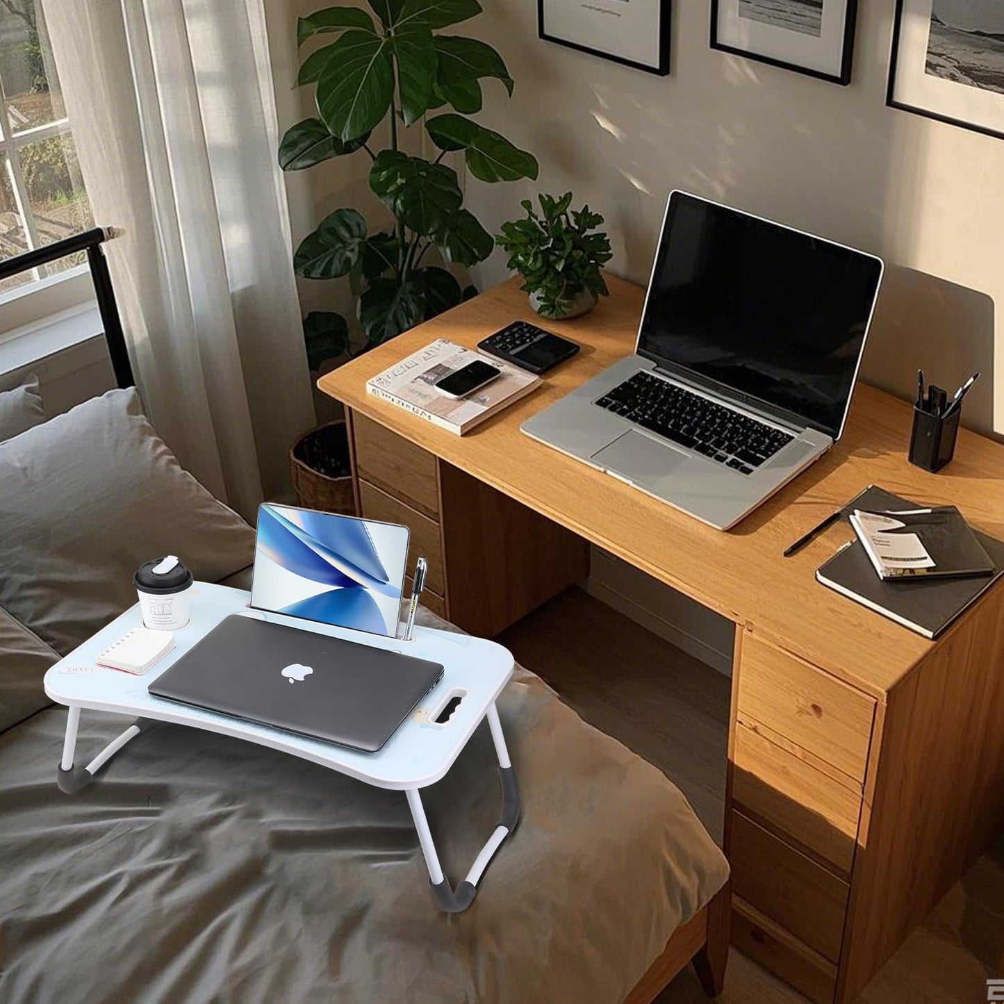 Laptop-Tisch mit klappbaren Beinen & Getränkehalter, Blau Bear