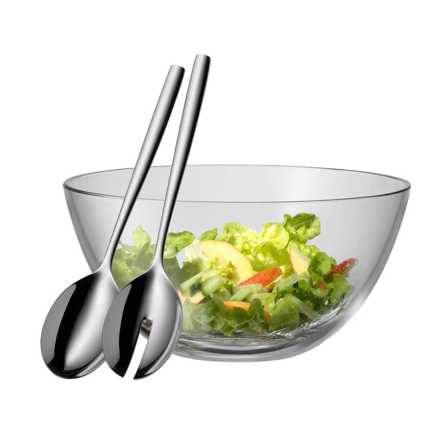 Salatschüssel Set mit Salatbesteck 25cm Taverno Glas Edelstahl 18/10 poliert, Salatschüssel 23.5 cm