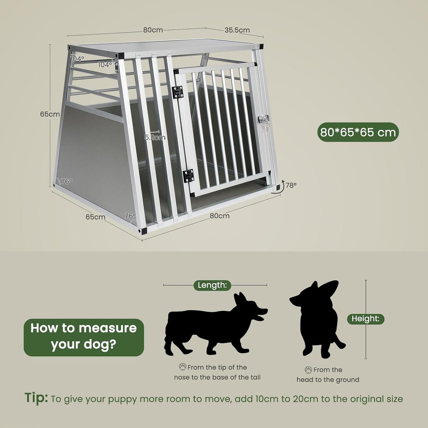 Hundetransportbox, L 80 x B 65 x H 65 cm Grau